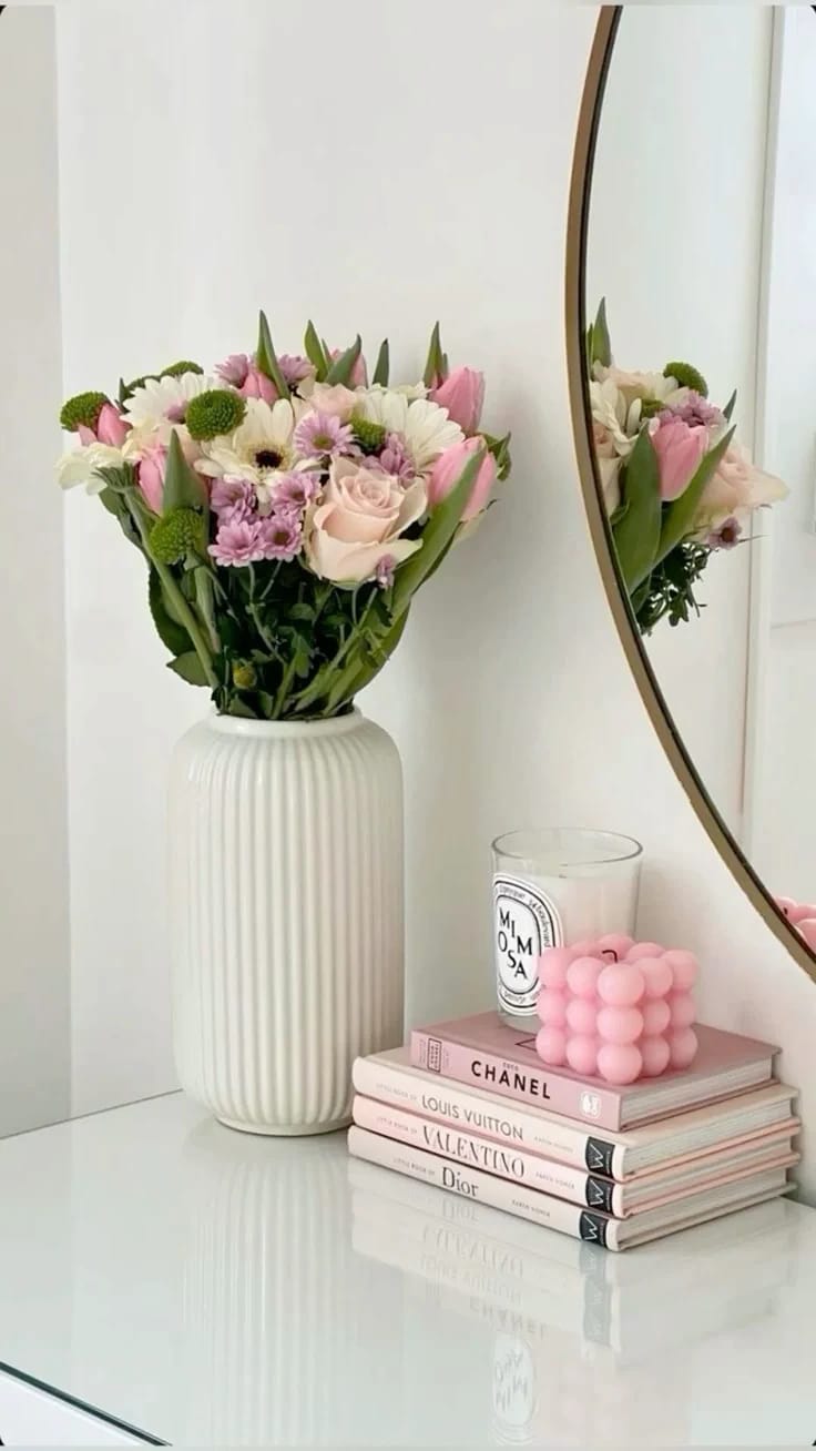 Sleek heavy ribbed modern elegant vase with a glossy finishing