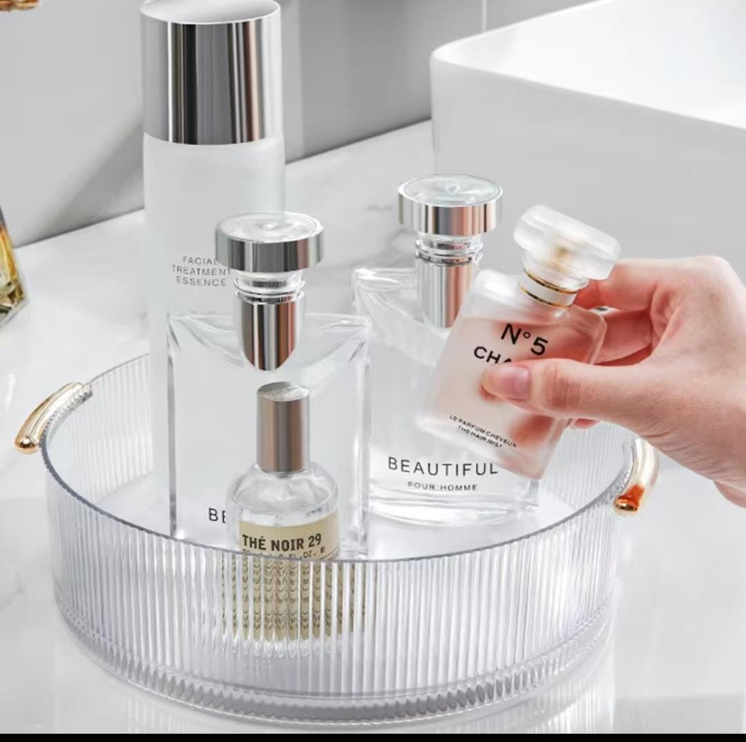 Ribbed acrylic lazy Susan/cosmetic organizer