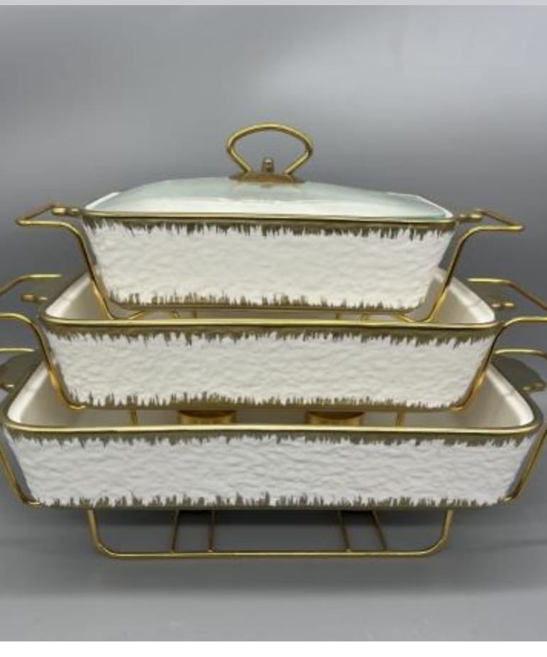 3pcs white gold ceramic chaffing dish