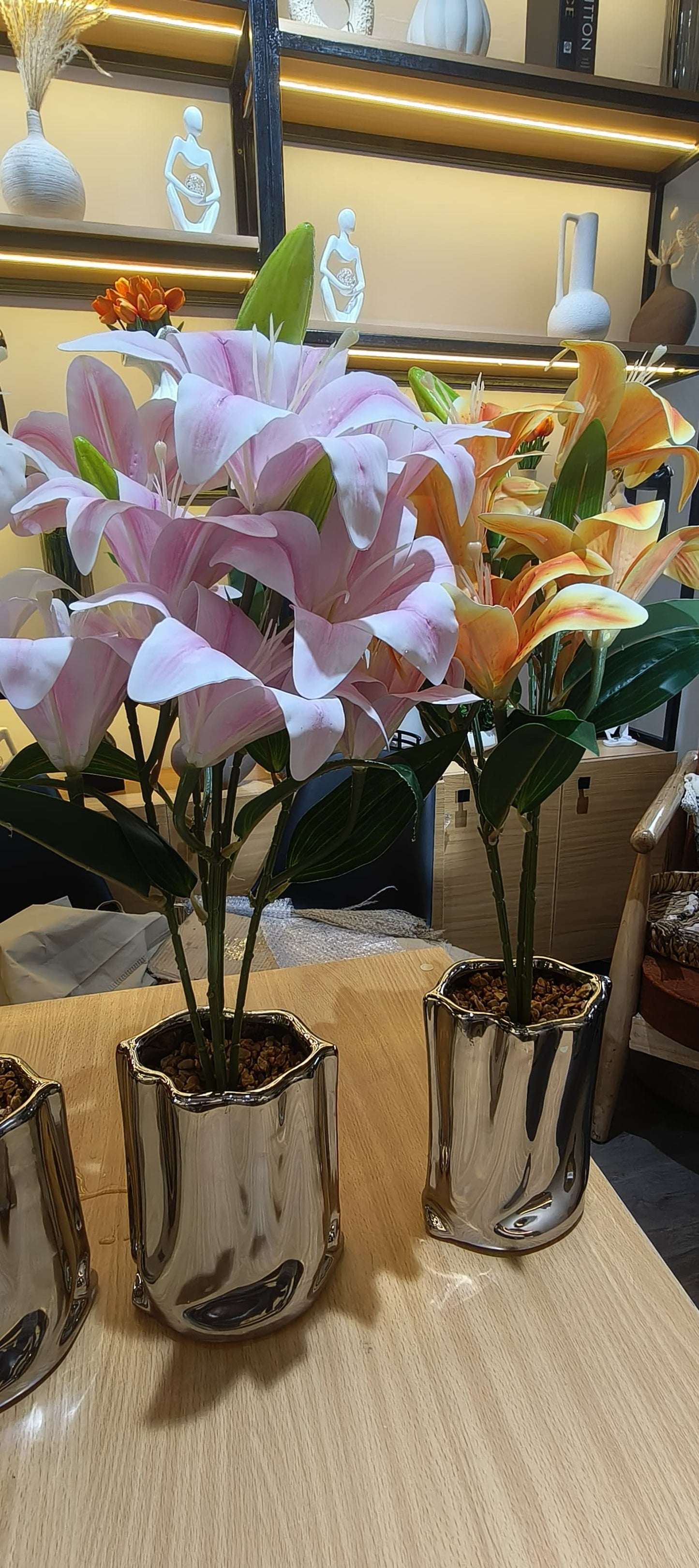 Table Top Big Silver Potted Flowers