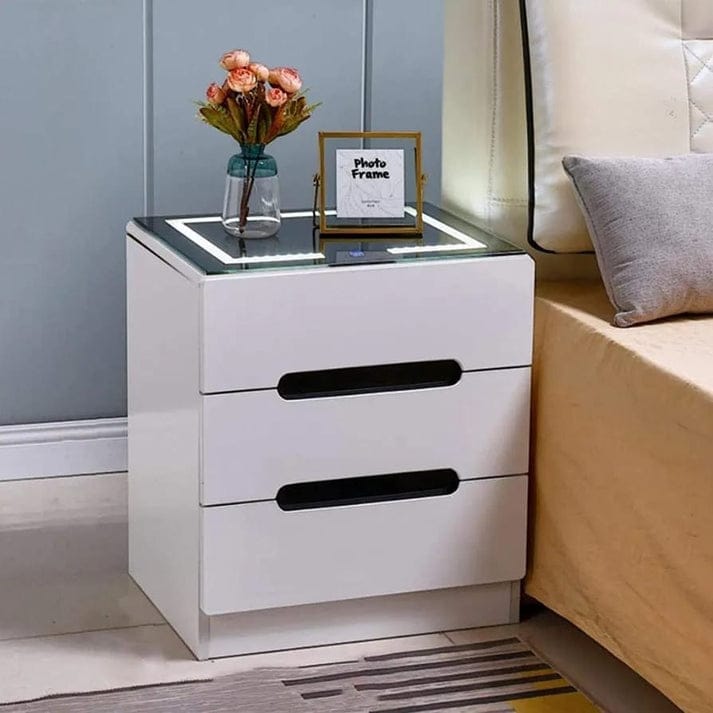 Wooden Bedside Cabinet with LED Light
Has 2 sizes (varying in width)