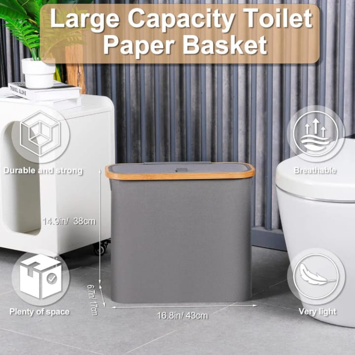 Slim Bathroom Storage Cabinet with Bamboo Lid