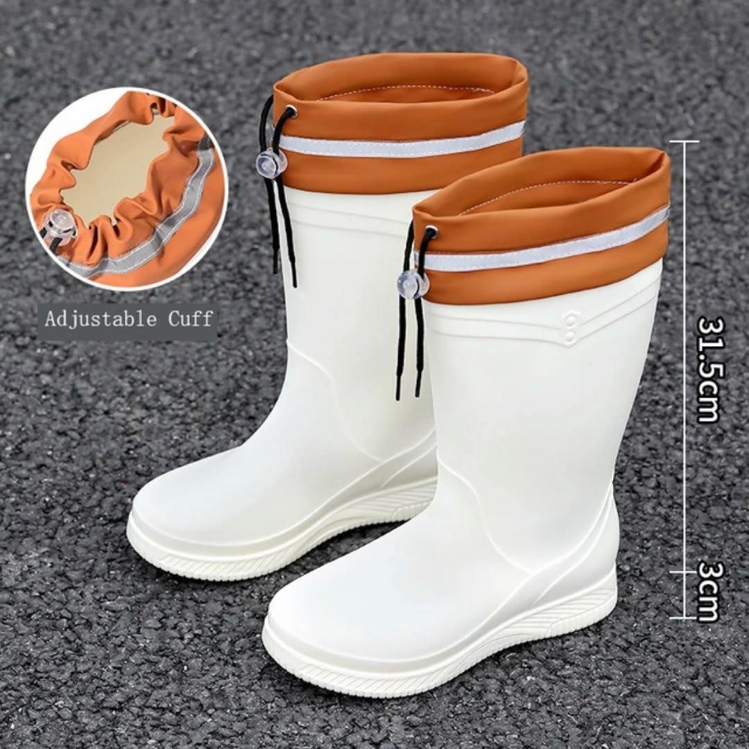 Fashionable Casual Drawstring Mid Tube Waterproof Fleece Rain Boots