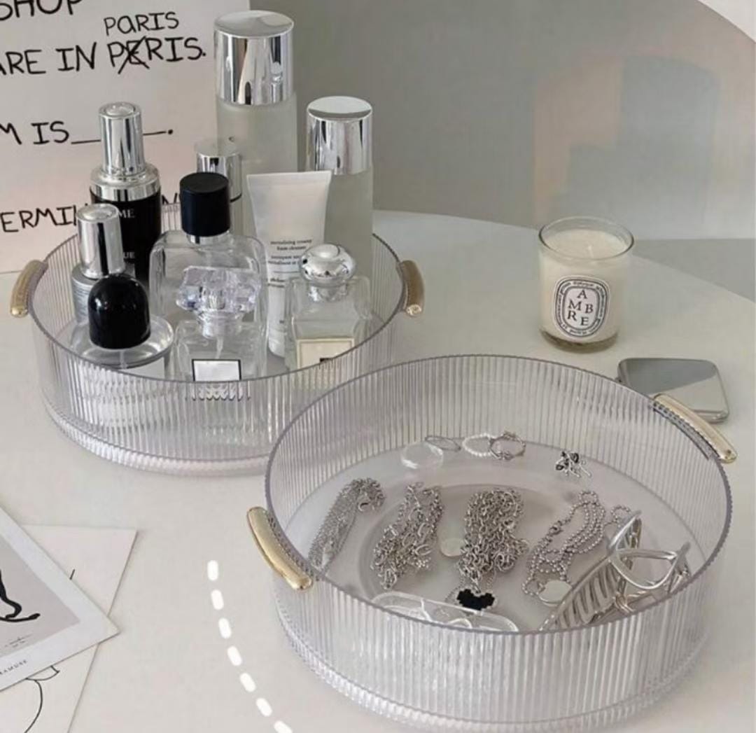 Ribbed acrylic lazy Susan/cosmetic organizer