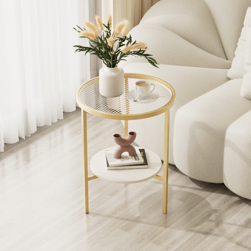Stone Plate Side Table Living Room Simple Mobile Corner Table Sofa round Glass Mini Side Table Creative Small Coffee Table