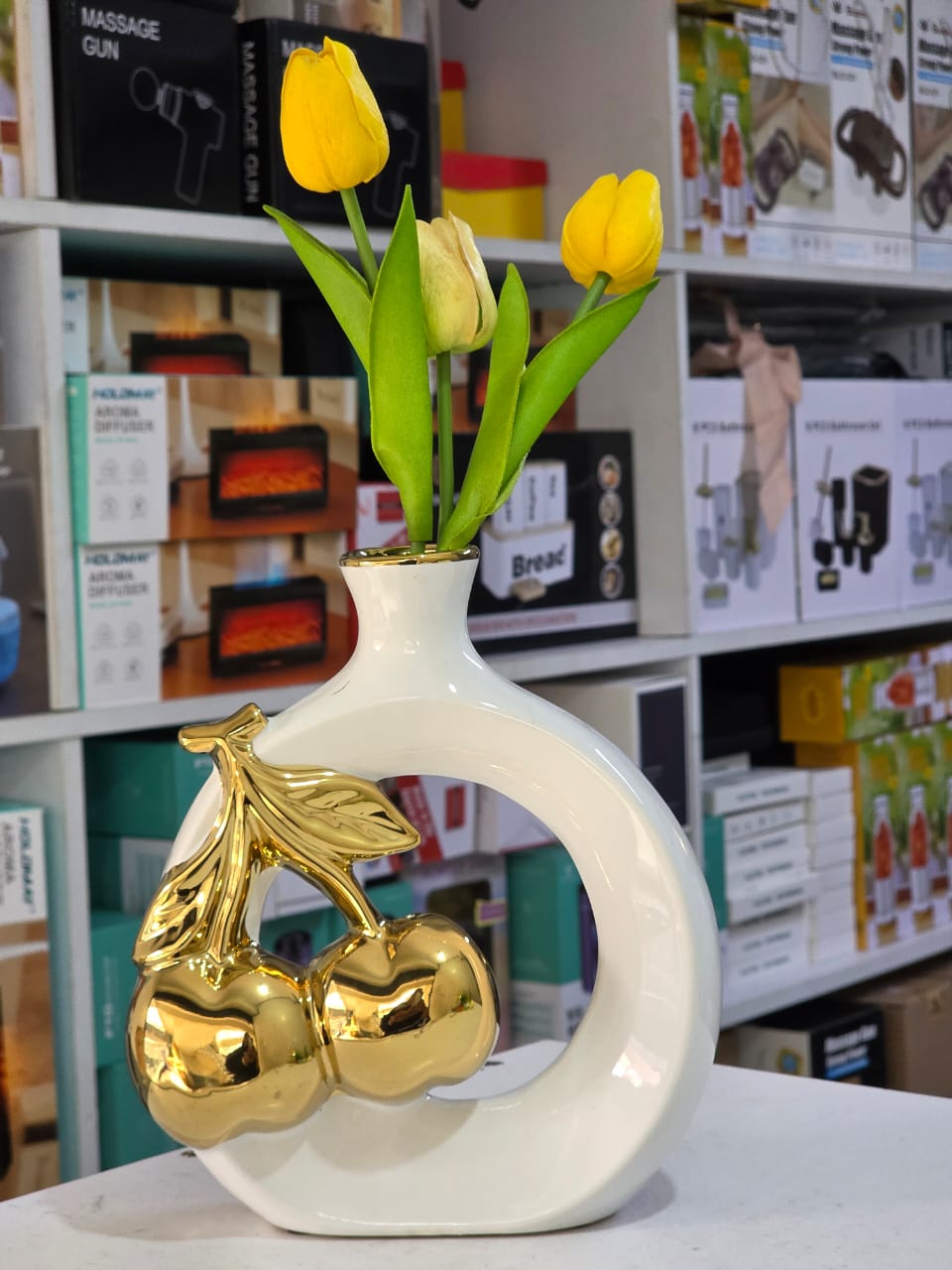 Modern Ceramic vase with Golden Cherry Design*