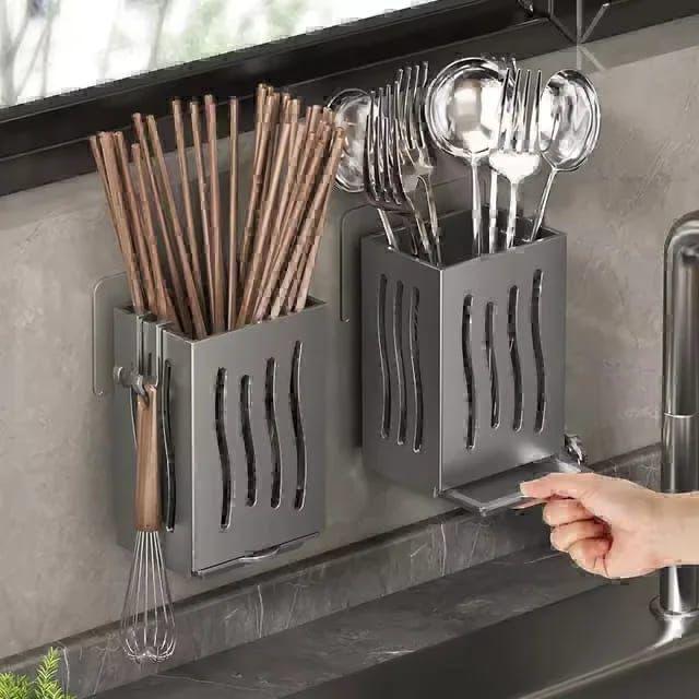 Wall Mounted Perforated Plastick spoon,chopstick Holder with draine