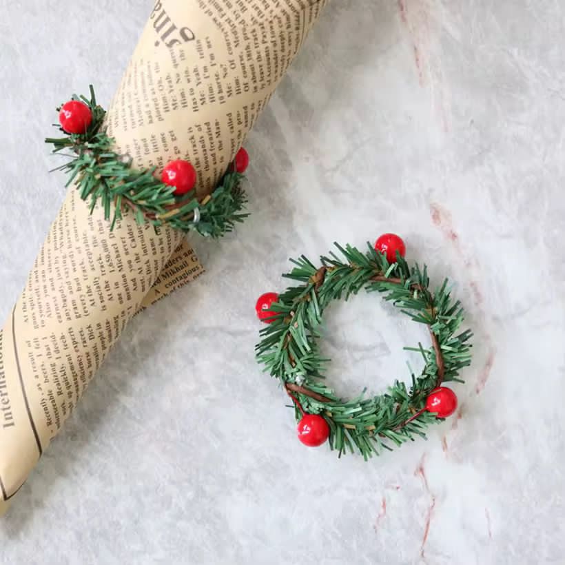 6pcs Christmas Red Fruit PVC Pine Needle Napkin