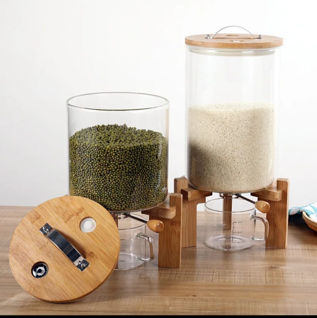 High Borosilicate Food Storage Glass tank with Bamboo wooden lid and stand
