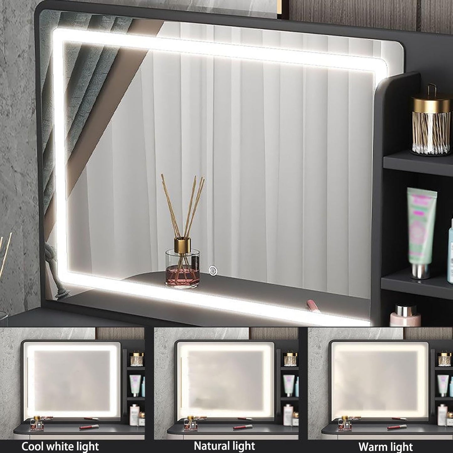 Retractable Dressing Table with LED Light