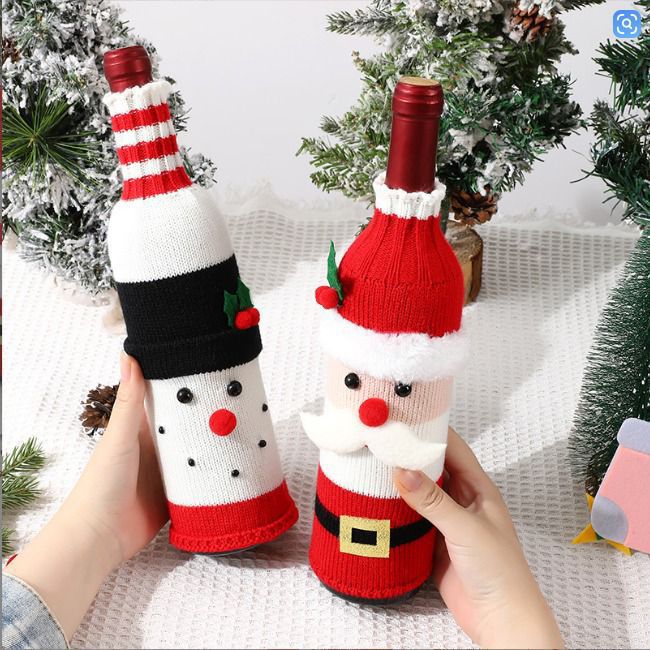 Woven Christmas Wine Bottle Cover Set Santa Snowman Woven Wine Bottle Bags For Christmas Party Dinner Table Decorations New Year Gifts