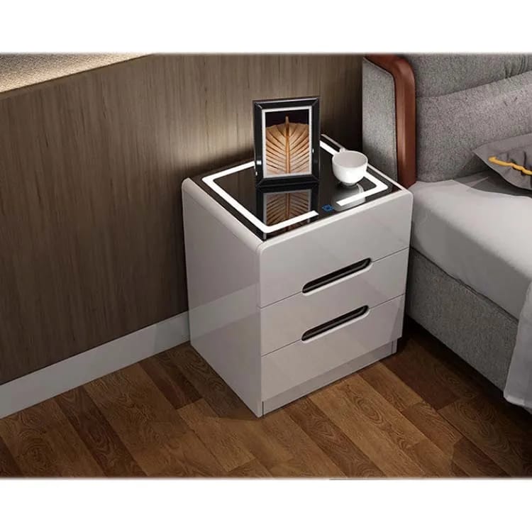 Wooden Bedside Cabinet with LED Light
Has 2 sizes (varying in width)