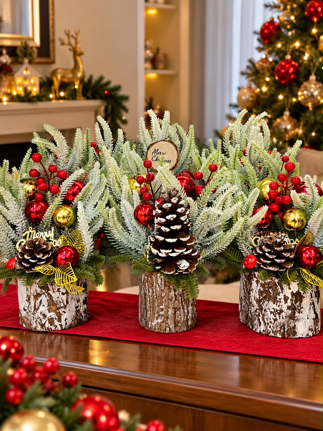 Decorated Snow Dusted Christmas tree
