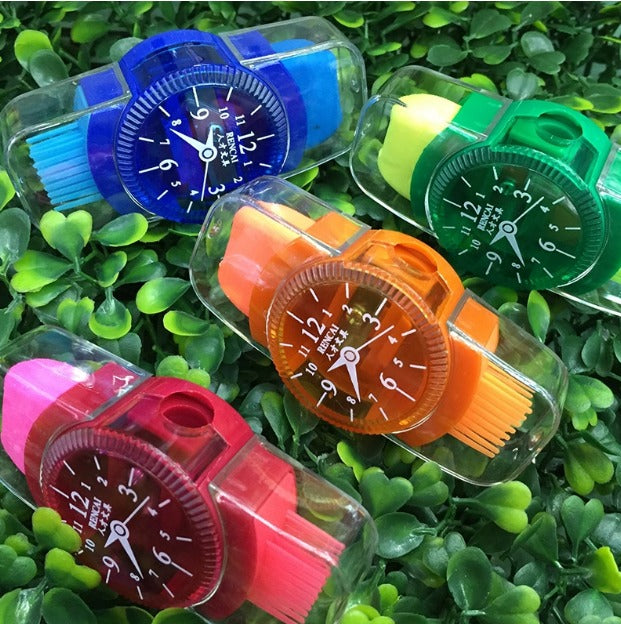 3 IN 1 CREATIVE WATCH SHAPE PENCIL SHARPENER WITH ERASER AND CLEANING BRUSH