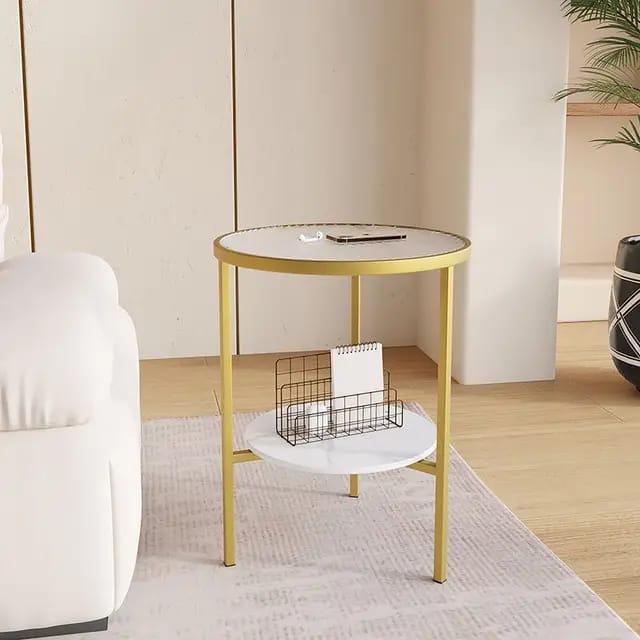 Stone Plate Side Table Living Room Simple Mobile Corner Table Sofa round Glass Mini Side Table Creative Small Coffee Table