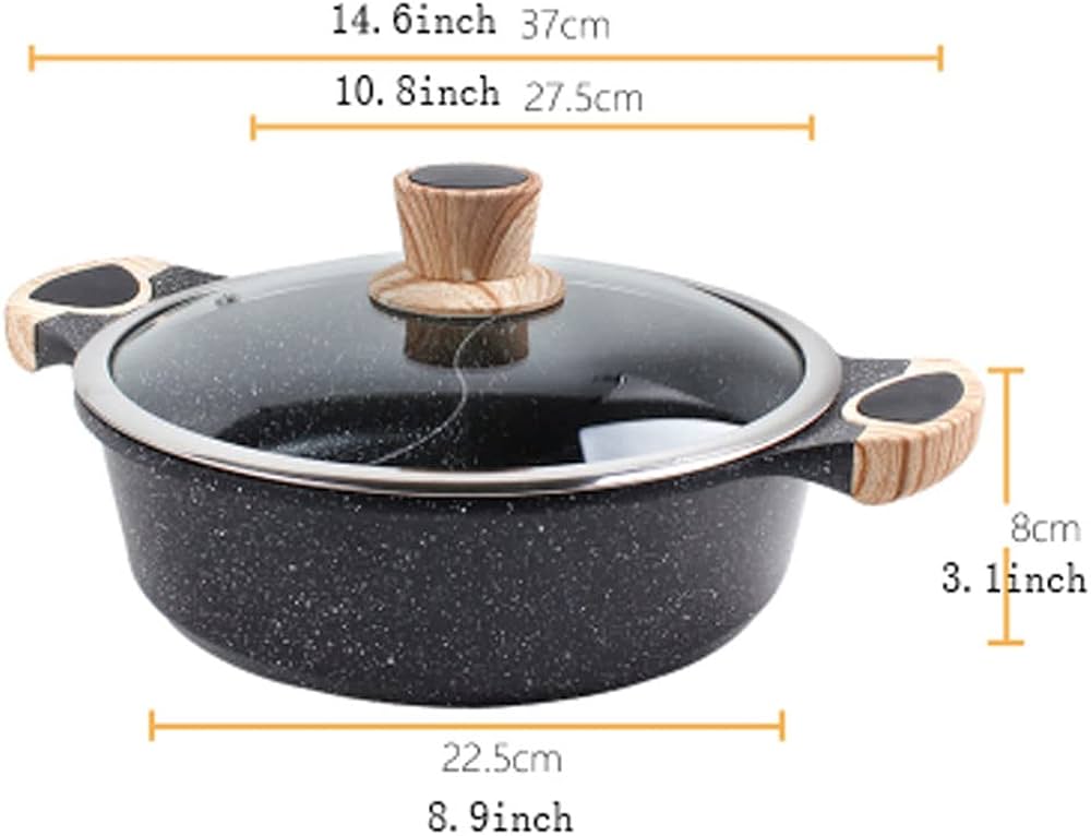 Single piece 28cm HonHey WOK granite partitioned cooking pot casserole