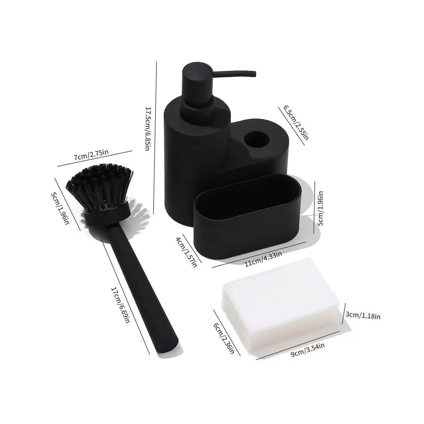 Kitchen soap dispenser 3 in 1 with dish washing brush and sponge holder set