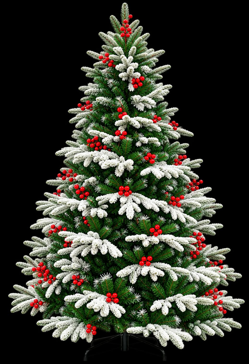 Flocking Christmas trees red berries for holiday decorations