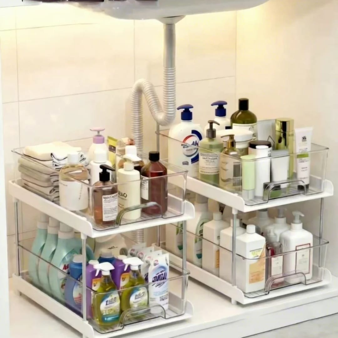 2 Tier Pull-Out Drawer Under the Sink Storage Organizer