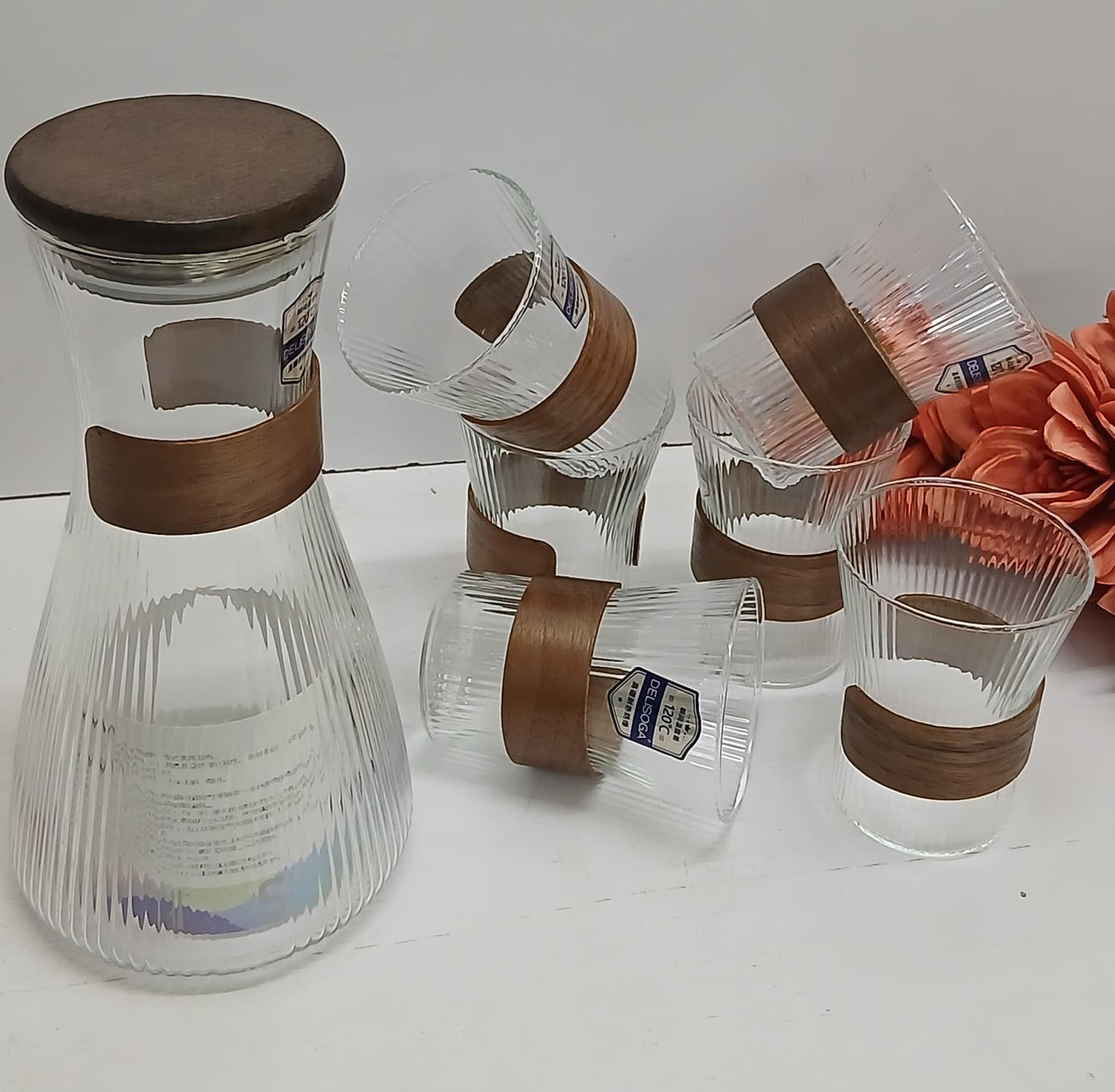 Glass carafe with glasses