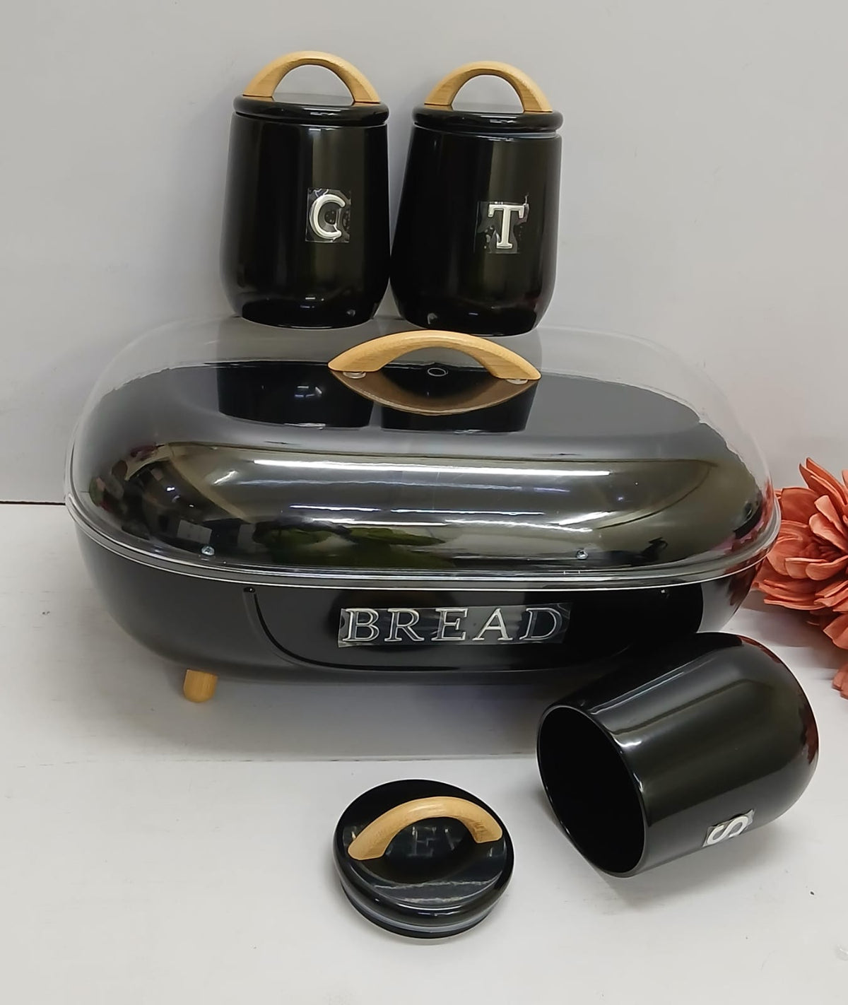 Unique and elegant bread storage bin with 3pcs canisters