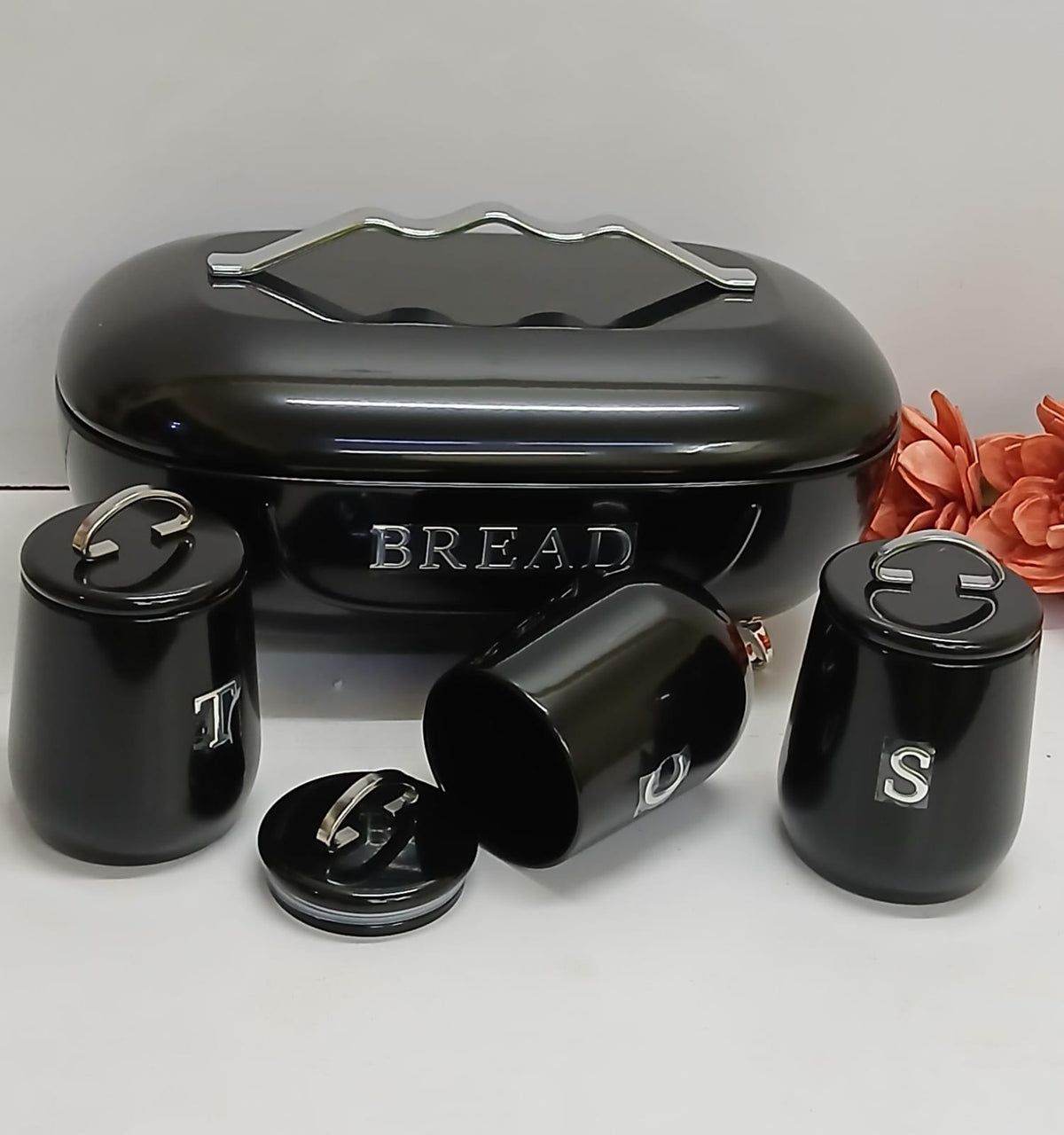 Unique and elegant bread storage bin with 3pcs canisters