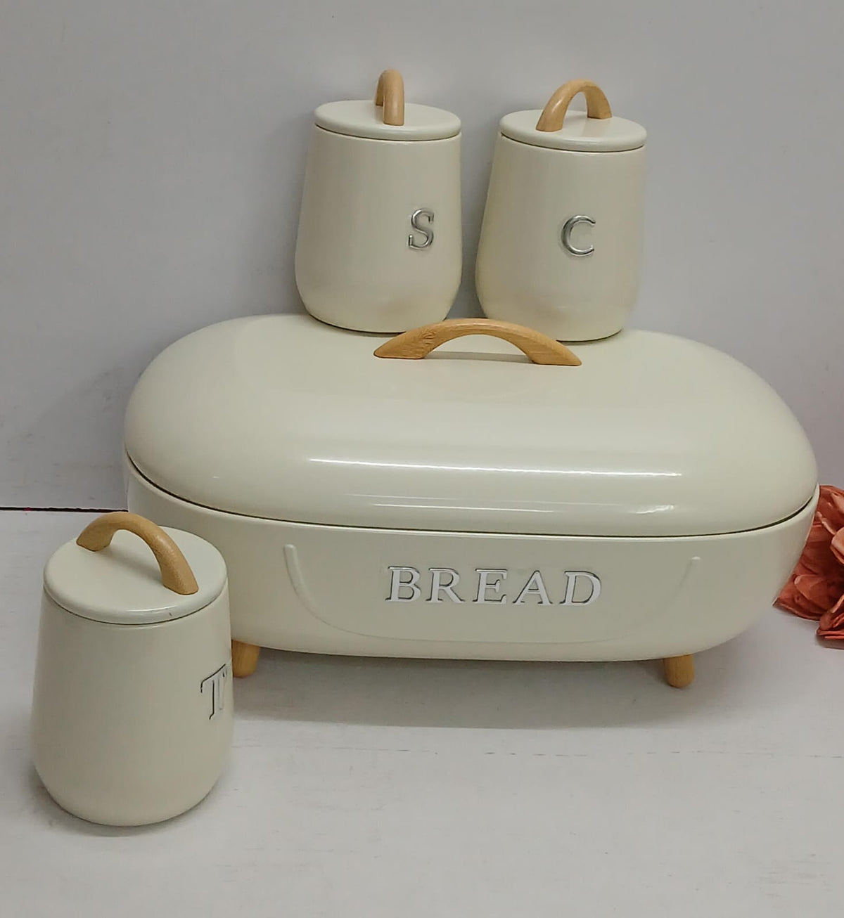 Unique and elegant bread storage bin with 3pcs canisters