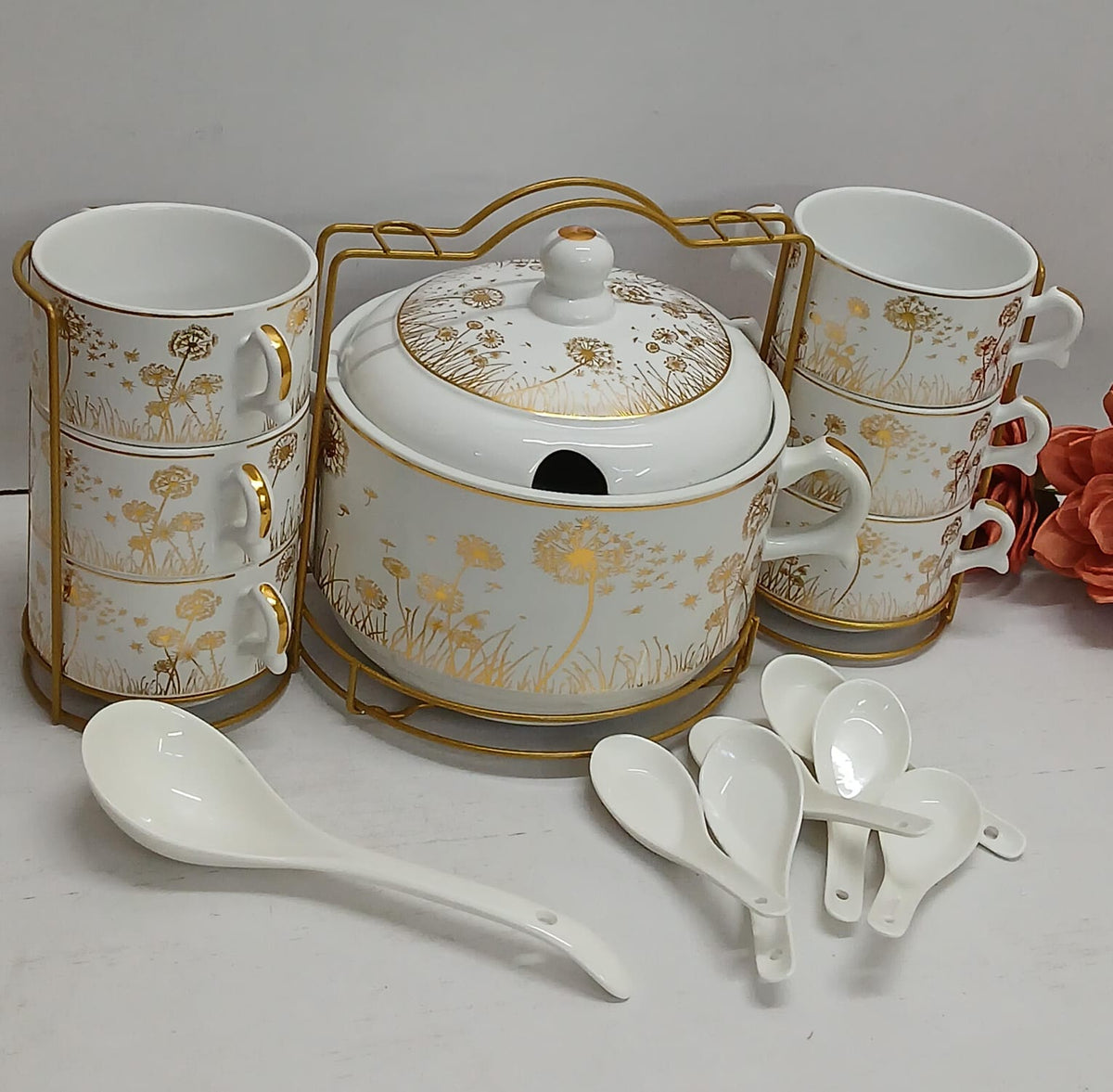15PCS SOUP CEREMIC SET white