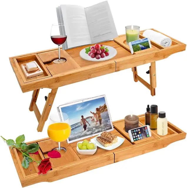 Expandable Bamboo bathtub caddy Tray