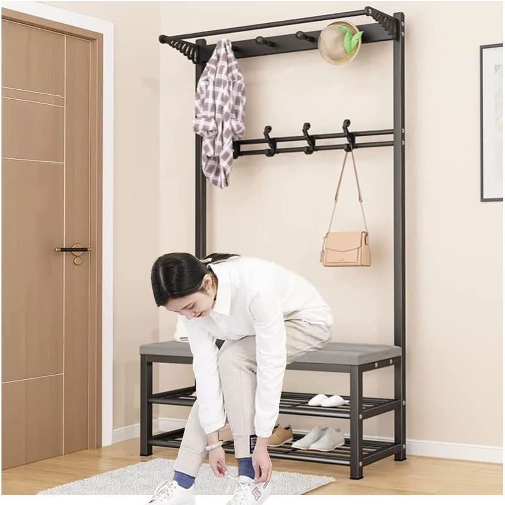 Multipurpose Entryway Bench shoe rack with clothes hanger