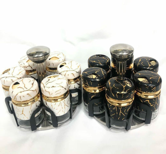 7pcs marble rotating spice jars