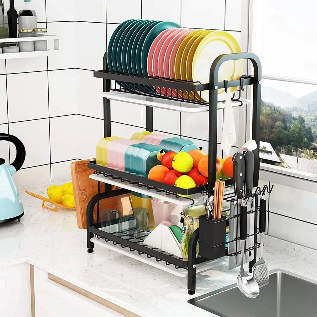 3 tier dish rack with cutlery holder & Chop Board Holder