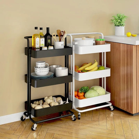 Multi-functional movable trolley storage rack