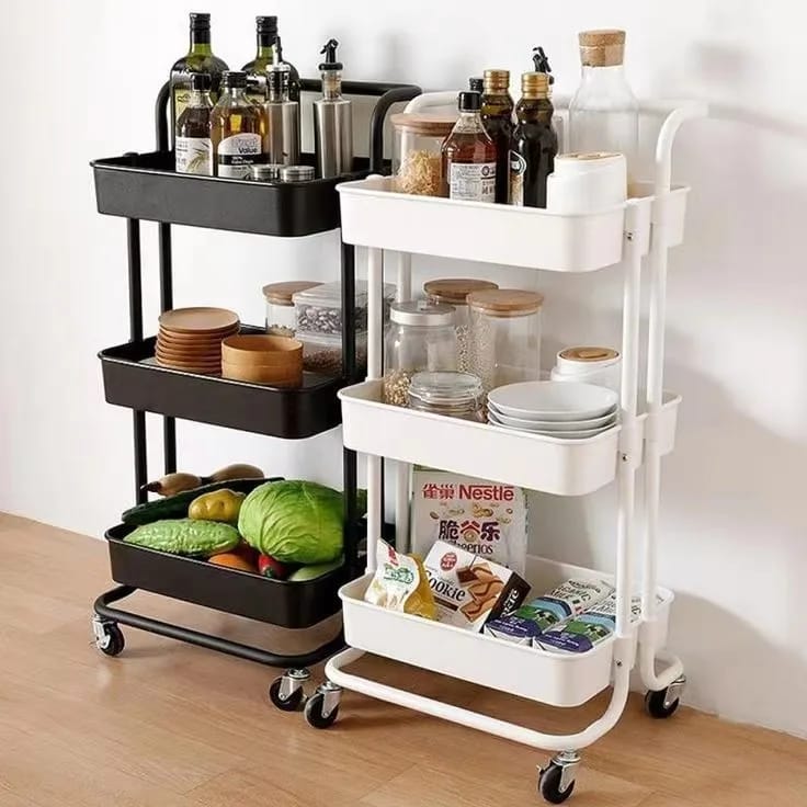 Multi-functional movable trolley storage rack