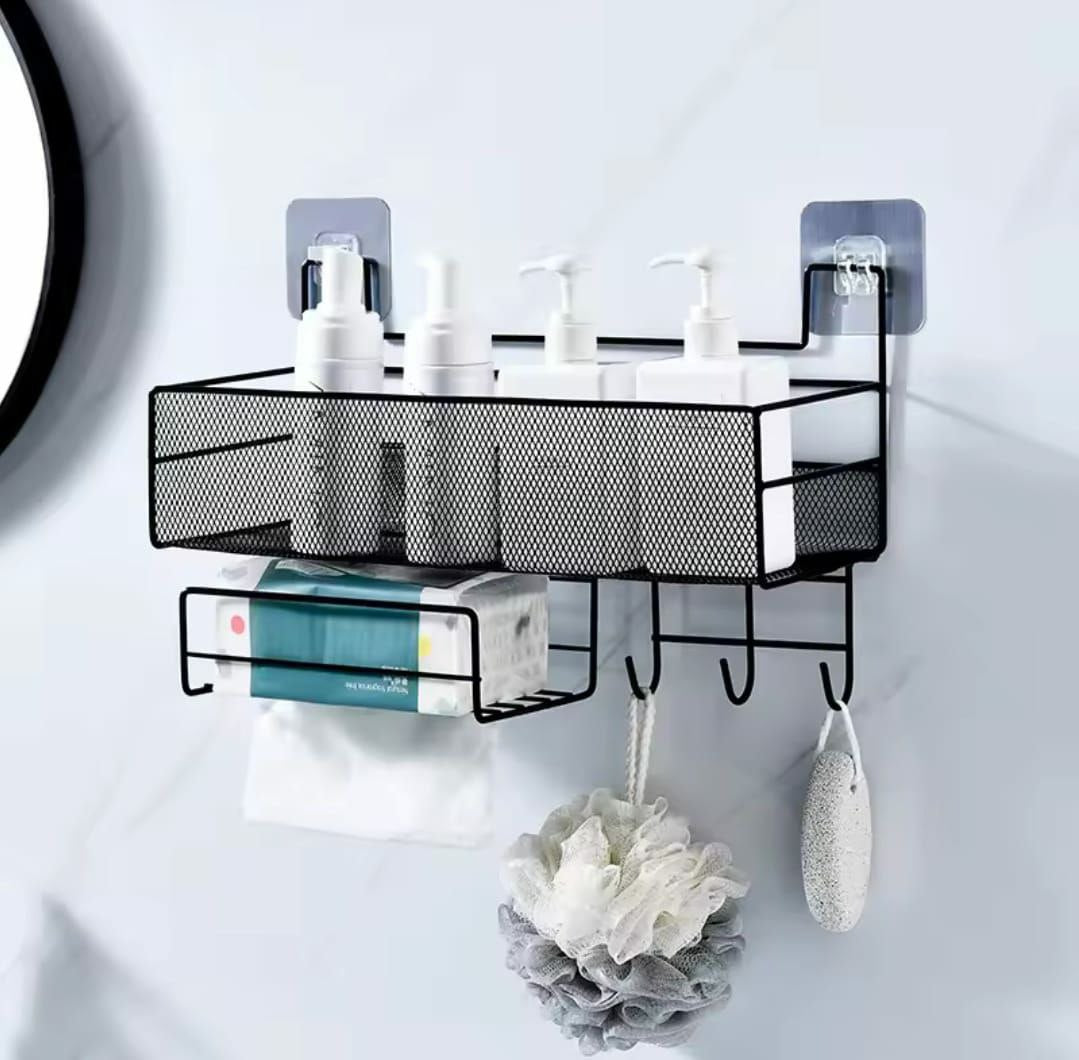 Mesh Bathroom rack/ Orgernizer with self adhesive stickers & hooks and rack