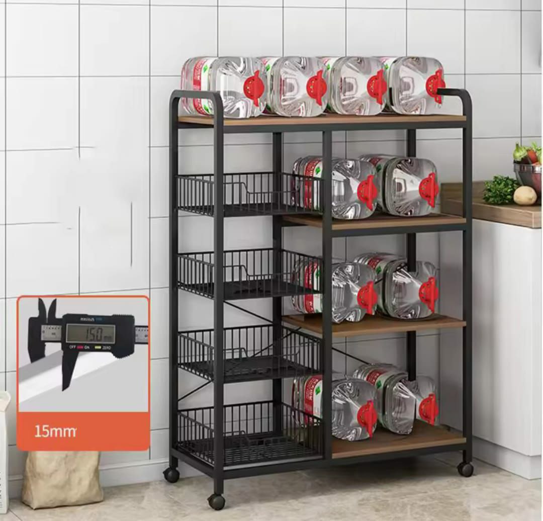 Multifunctional Strong metallic Kitchen rack with movable & lockable wheels