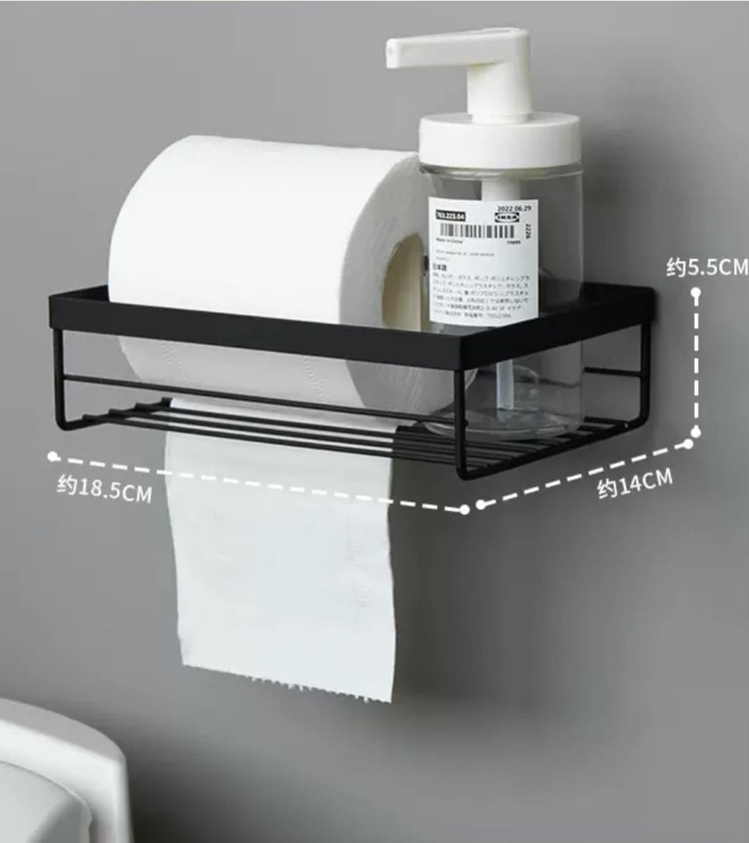 Punch free storage rack for toilet paper towel box with a strong adhesive sticker