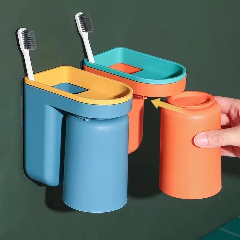 Toothbrush Holder Rack Set Wall Mounted Punch-free Mouthwash Cup Toothpaste Storage Rack Organizer Box Bathroom Accessories