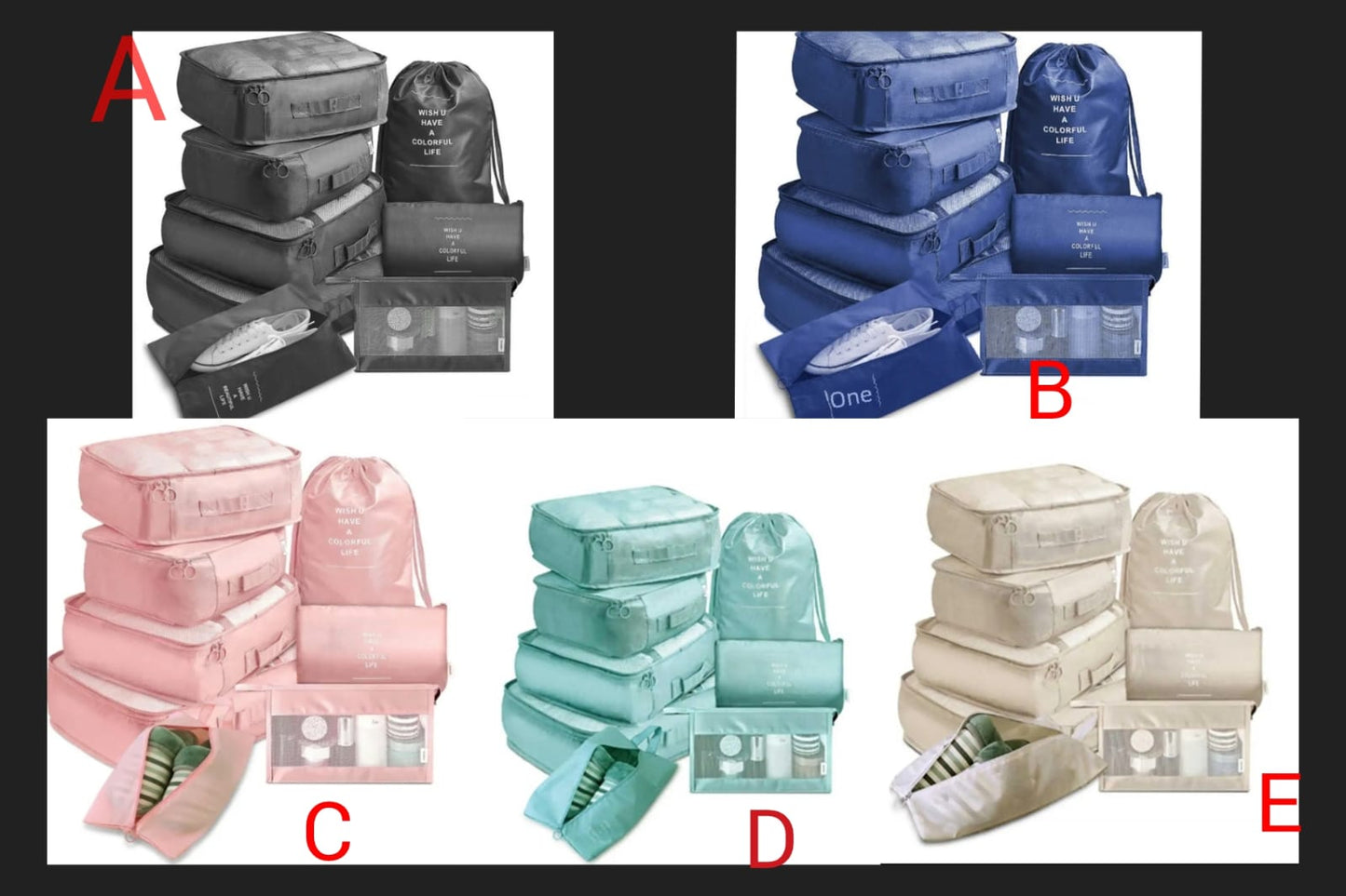 8pcs Luggage Travel Organizers For Suitcase With Toiletry Case
