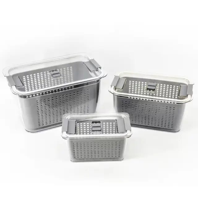3pcs Fresh Food Storage Containers refrigerator organizer and removable drain tray