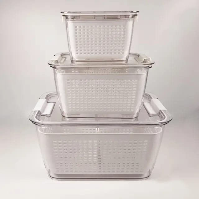 3pcs Fresh Food Storage Containers refrigerator organizer and removable drain tray