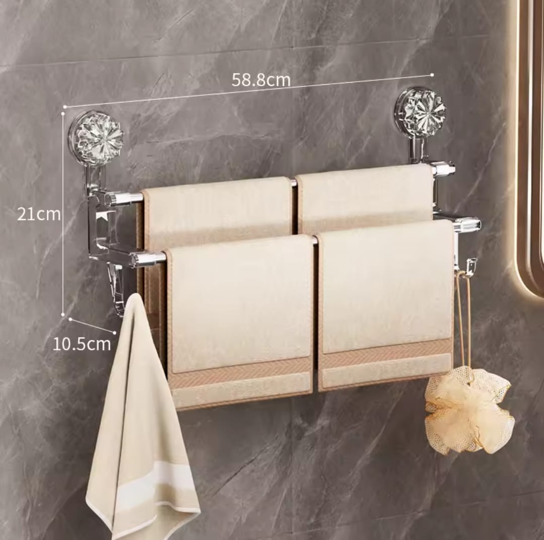 Double pole suction towel holder with stainless steel rods
