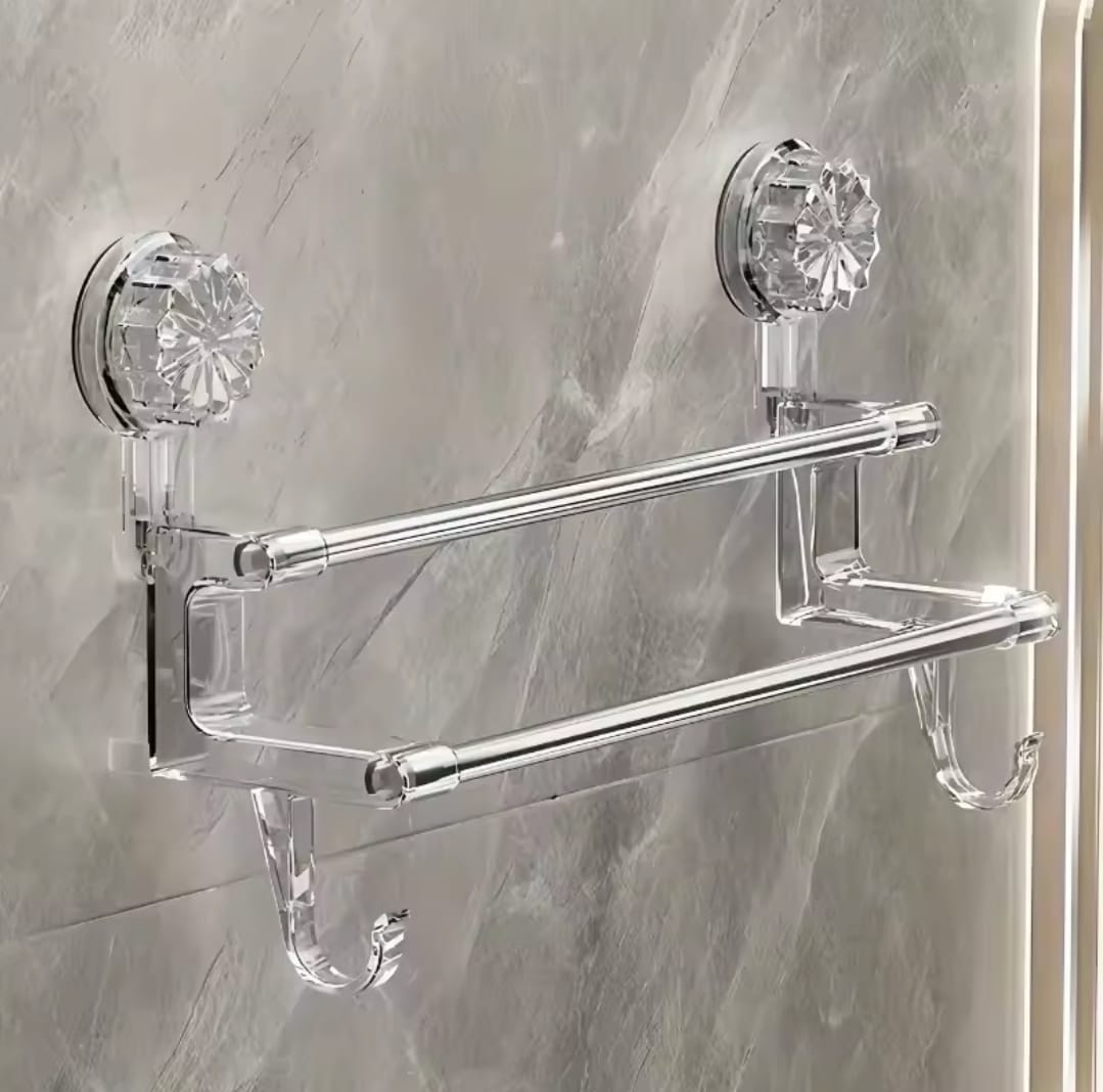 Double pole suction towel holder with stainless steel rods
