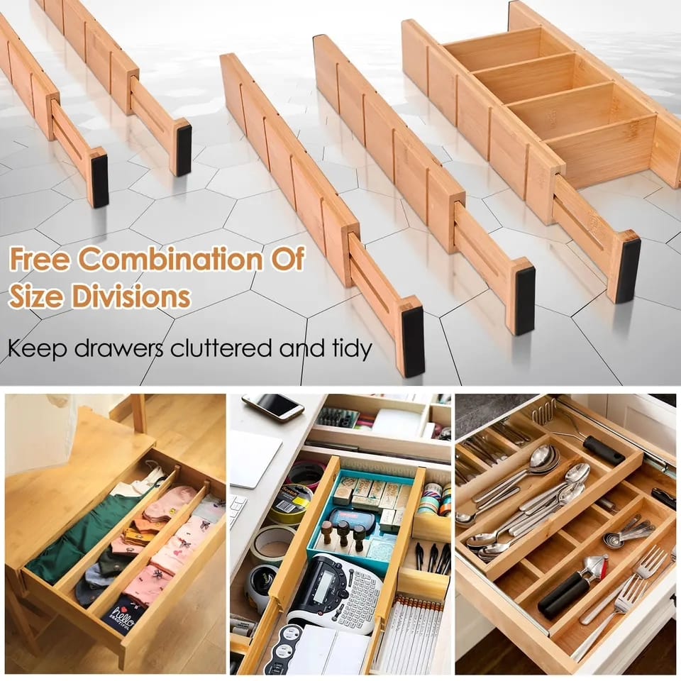 4pcs set Bamboo Drawer Divider with inserts