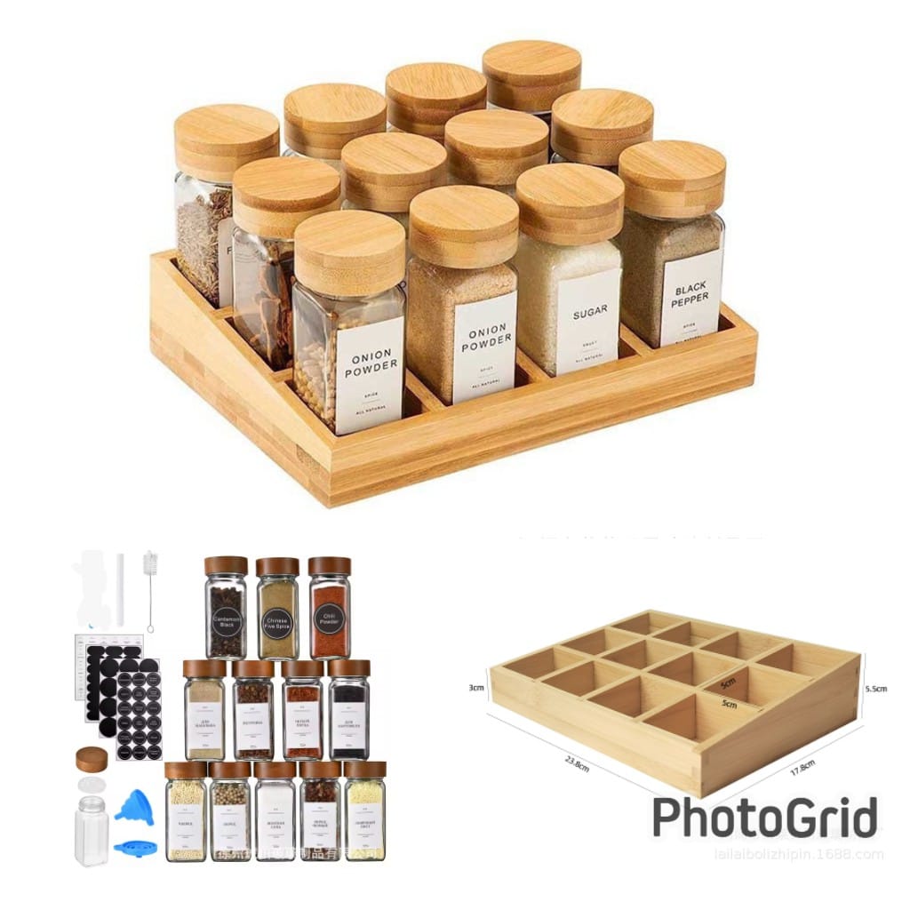Spice jars set with bamboo stand
