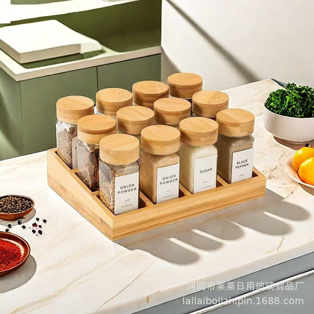 Spice jars set with bamboo stand
