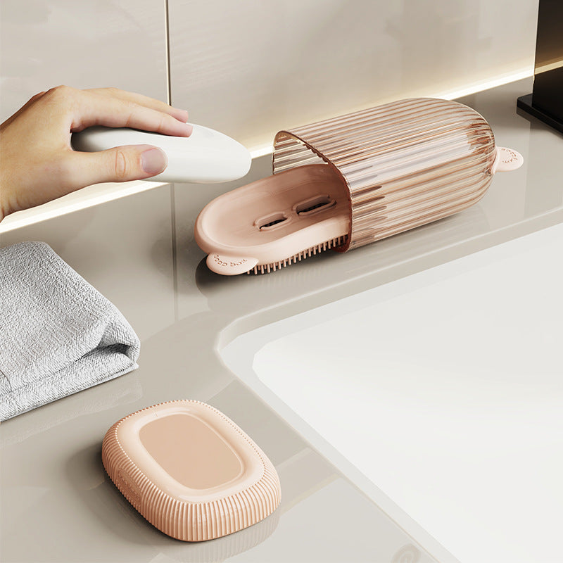 Portable Travel soap dish holder with shower brush