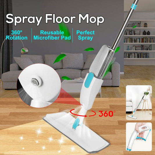 Microfibre Spray Mop– Easy Floor Cleaning with Refillable Bottle &amp; Washable Pads