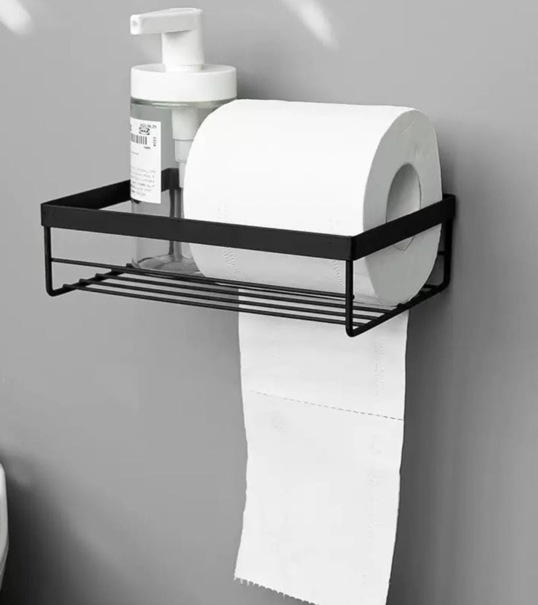 Punch free storage rack for toilet paper towel box with a strong adhesive sticker