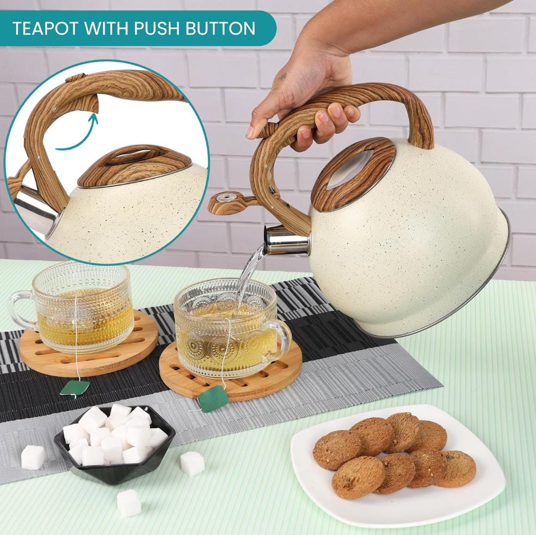 Whistling kettle
Tea brewing has a hissing sound (Whiss)
Stylish &amp; modern granite material